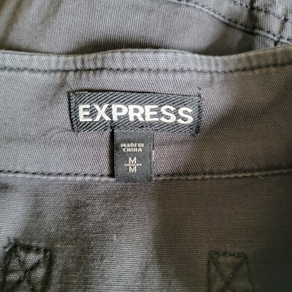 Express Women M Gray Full Zip Military Utility Jacket Cargo Style Waist Cinch - Picture 2 of 10